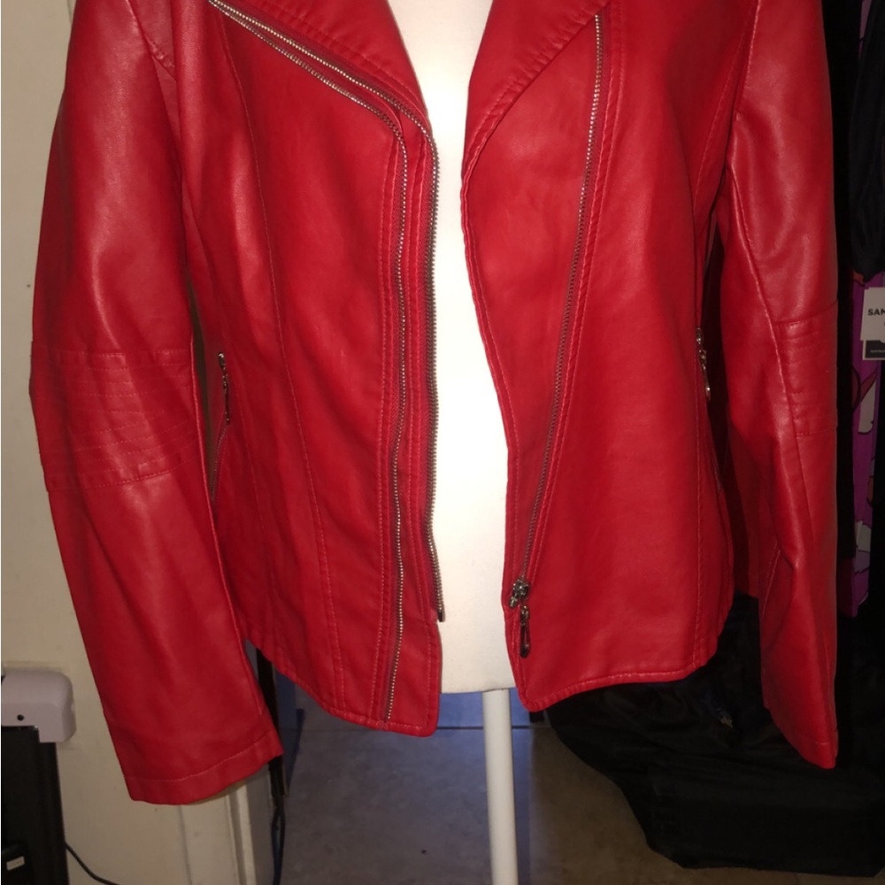 Amazon Essentials Red Leather Jacket